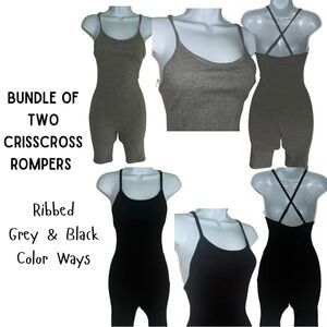New Without Tags Two Piece Bundle Criss Cross Rompers Ribbed Grey Black ColorWay